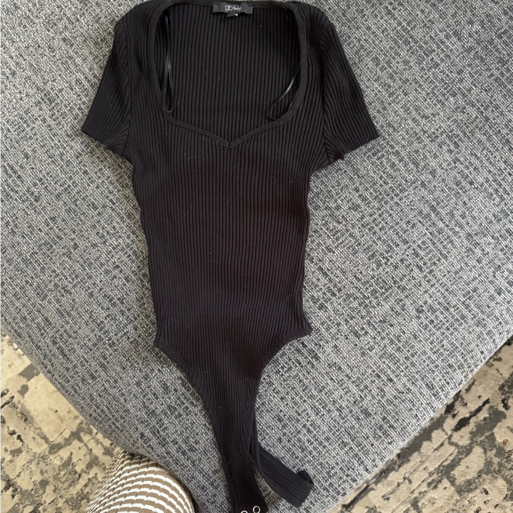 GB Girls Black Ribbed Bodysuit